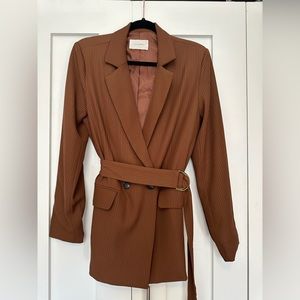 Brown Pinstripe Double Breasted Belted Blazer or Blazer Dress